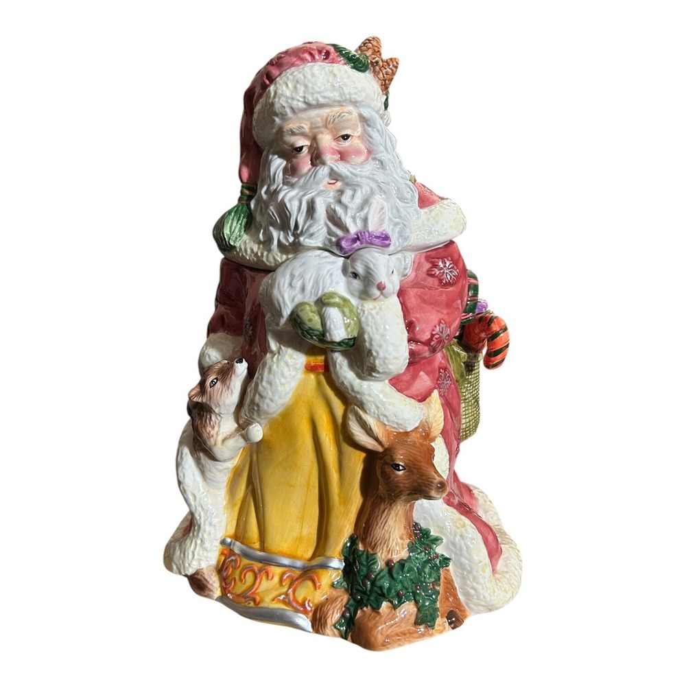 Ceramic Santa Cookie Jar Forest Country Bunny, Deer & Fox Woodland Animals